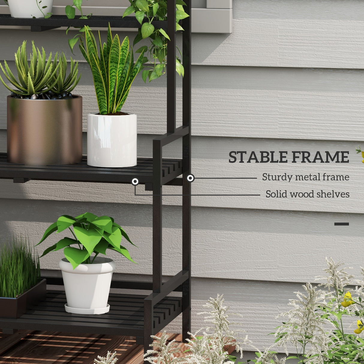 Metal 3 Tier Plant Stand 110cm Wide With Hanging Hooks - Velmora