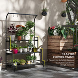 Metal 3 Tier Plant Stand 110cm Wide With Hanging Hooks - Velmora
