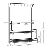 Metal 3 Tier Plant Stand 110cm Wide With Hanging Hooks - Velmora
