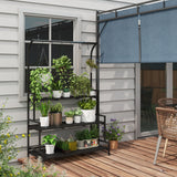 Metal 3 Tier Plant Stand 110cm Wide With Hanging Hooks - Velmora