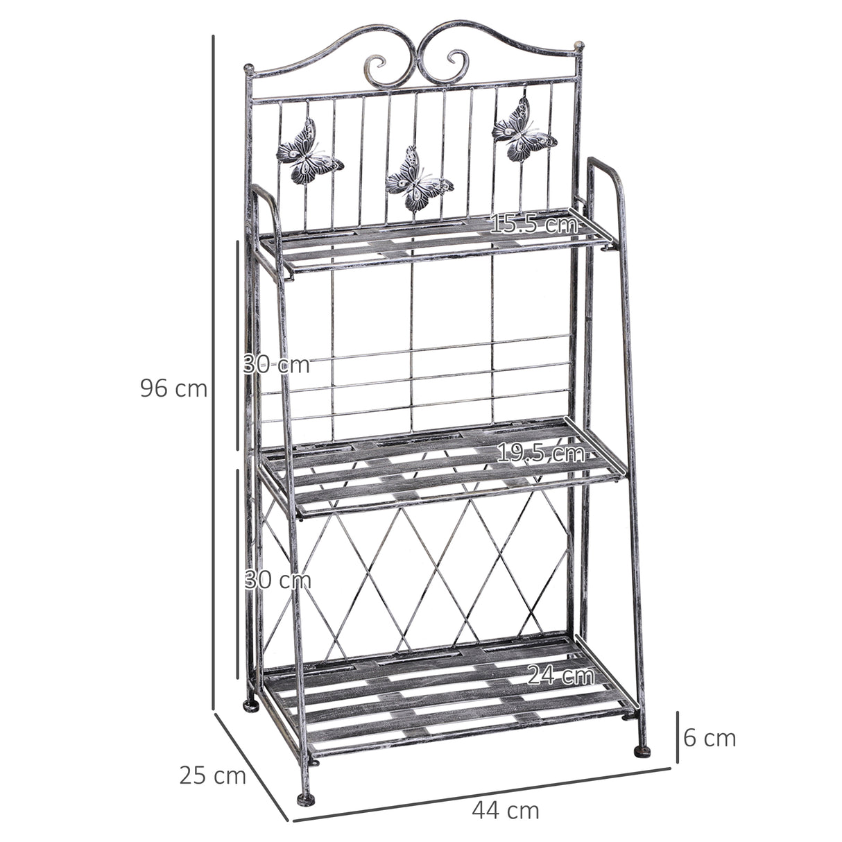 Metal 3 Tier Plant Stand 44cm Wide - Velmora