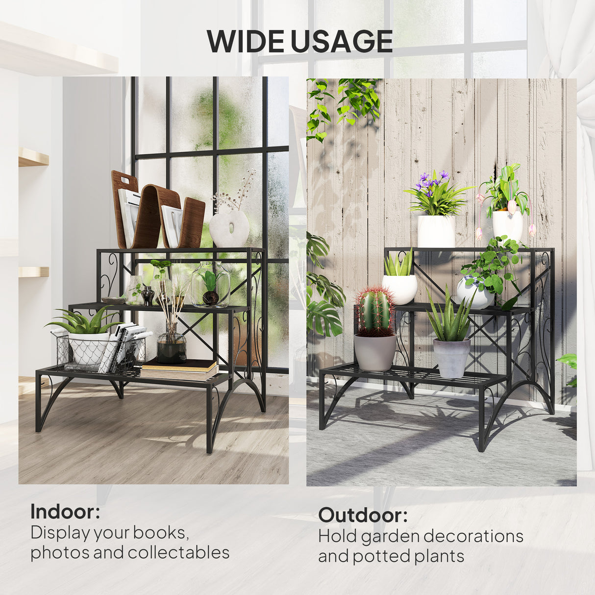 Metal 3 Tier Plant Stand 60cm Wide - Velmora