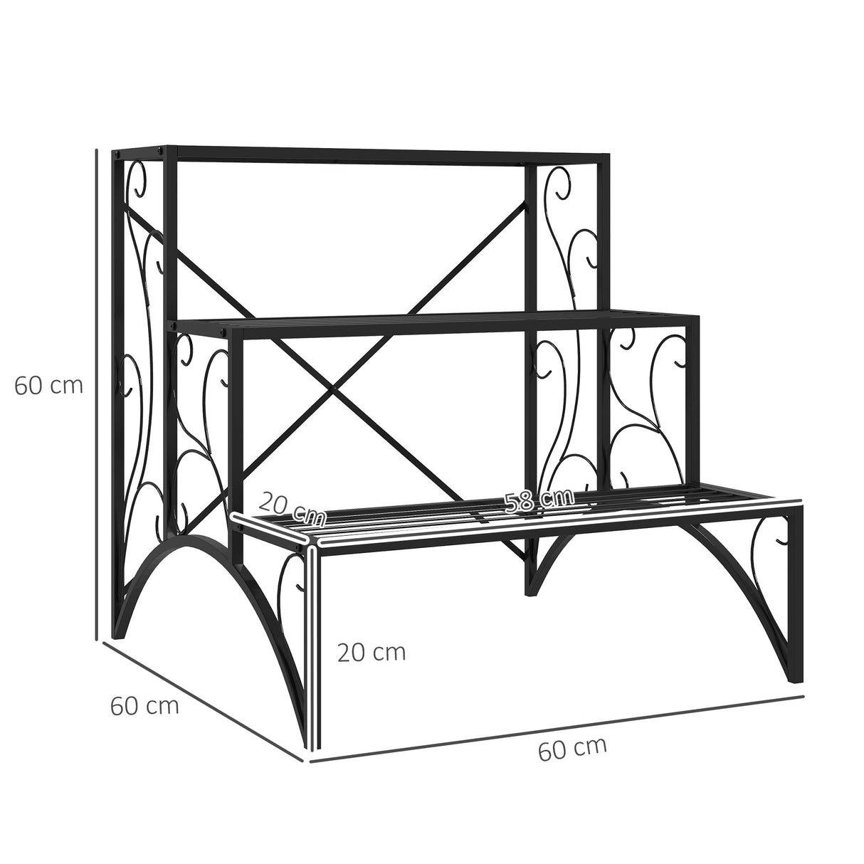 Metal 3 Tier Plant Stand 60cm Wide - Velmora