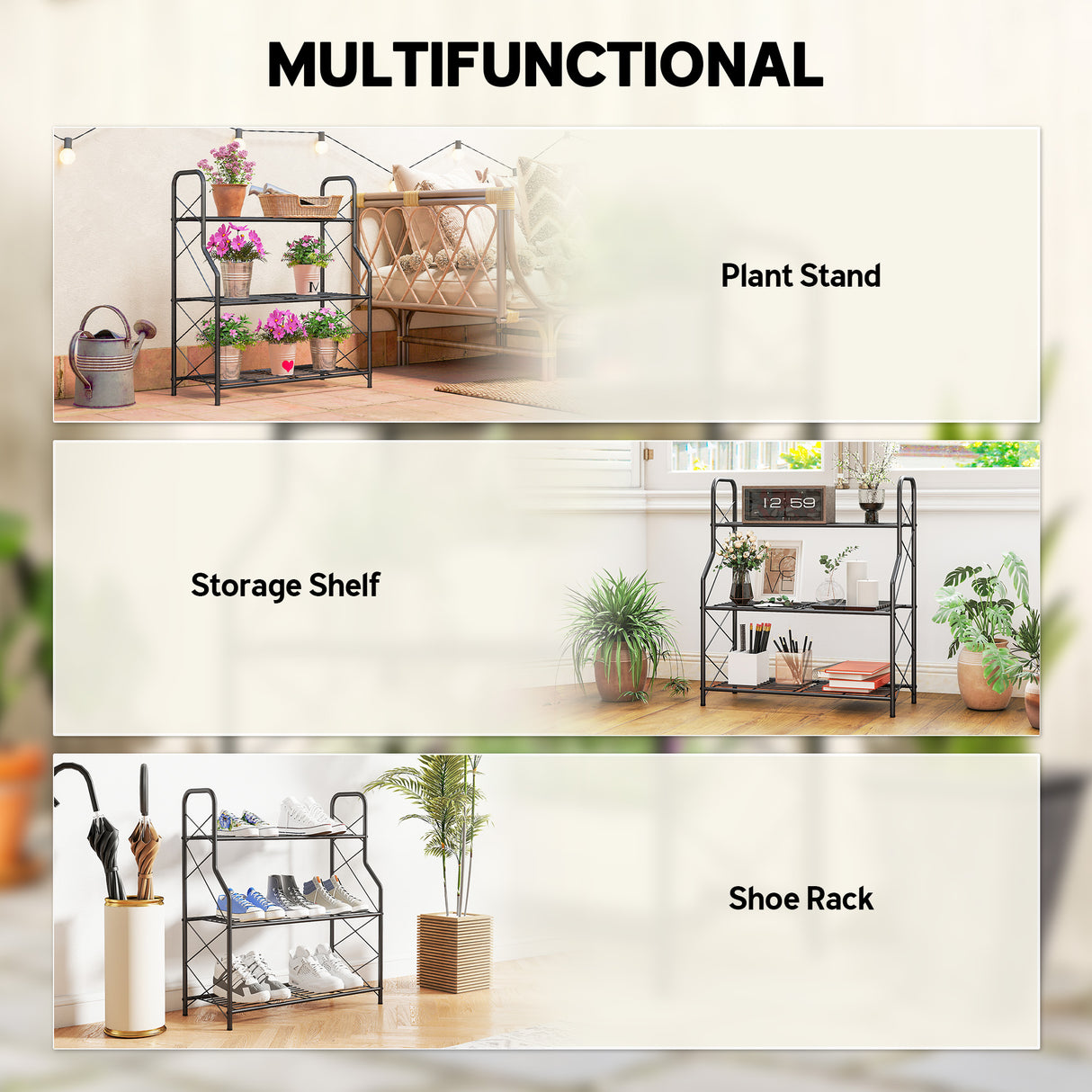 Metal 3 Tier Plant Stand 69cm Wide - Velmora
