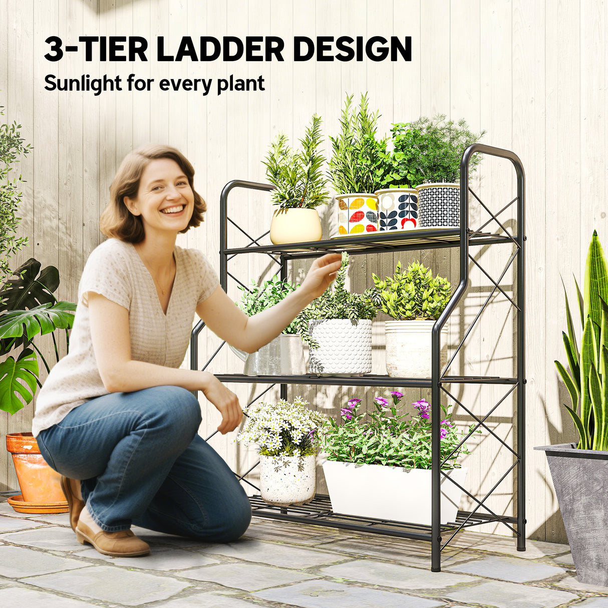Metal 3 Tier Plant Stand 69cm Wide - Velmora