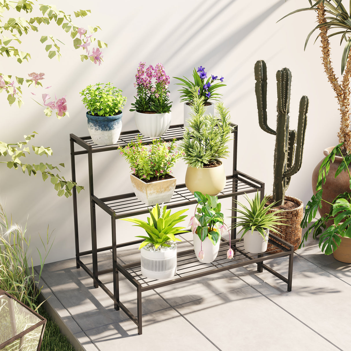 Metal 3 Tier Plant Stand 75cm Wide - Velmora