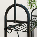 Metal 3 Tier Plant Stand 75cm Wide With Hanging Hooks - Velmora