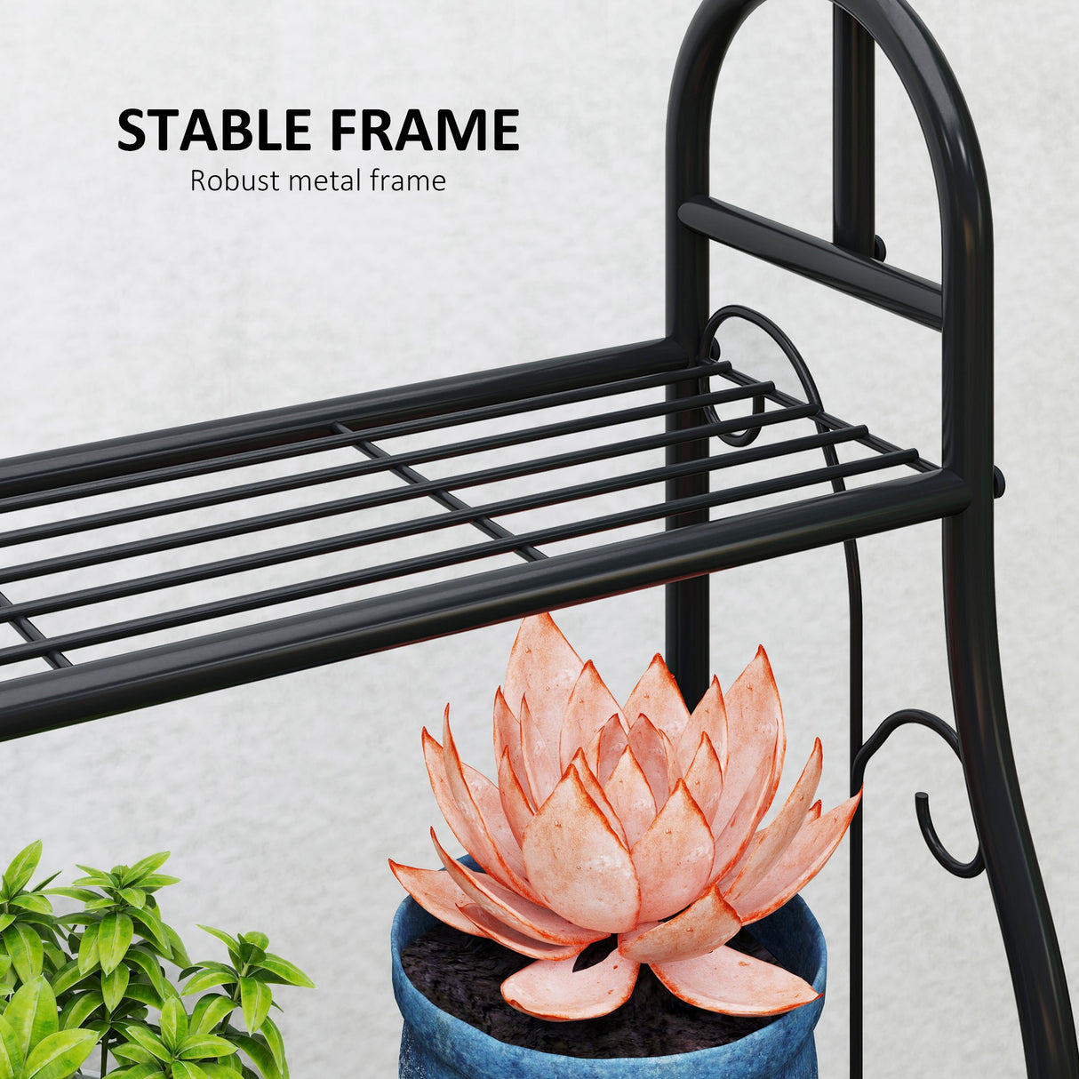 Metal 3 Tier Plant Stand 75cm Wide With Hanging Hooks - Velmora