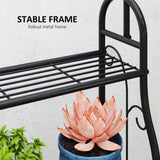 Metal 3 Tier Plant Stand 75cm Wide With Hanging Hooks - Velmora