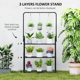 Metal 3 Tier Plant Stand 75cm Wide With Hanging Hooks - Velmora