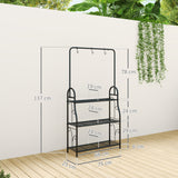 Metal 3 Tier Plant Stand 75cm Wide With Hanging Hooks - Velmora