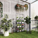 Metal 3 Tier Plant Stand 75cm Wide With Hanging Hooks - Velmora