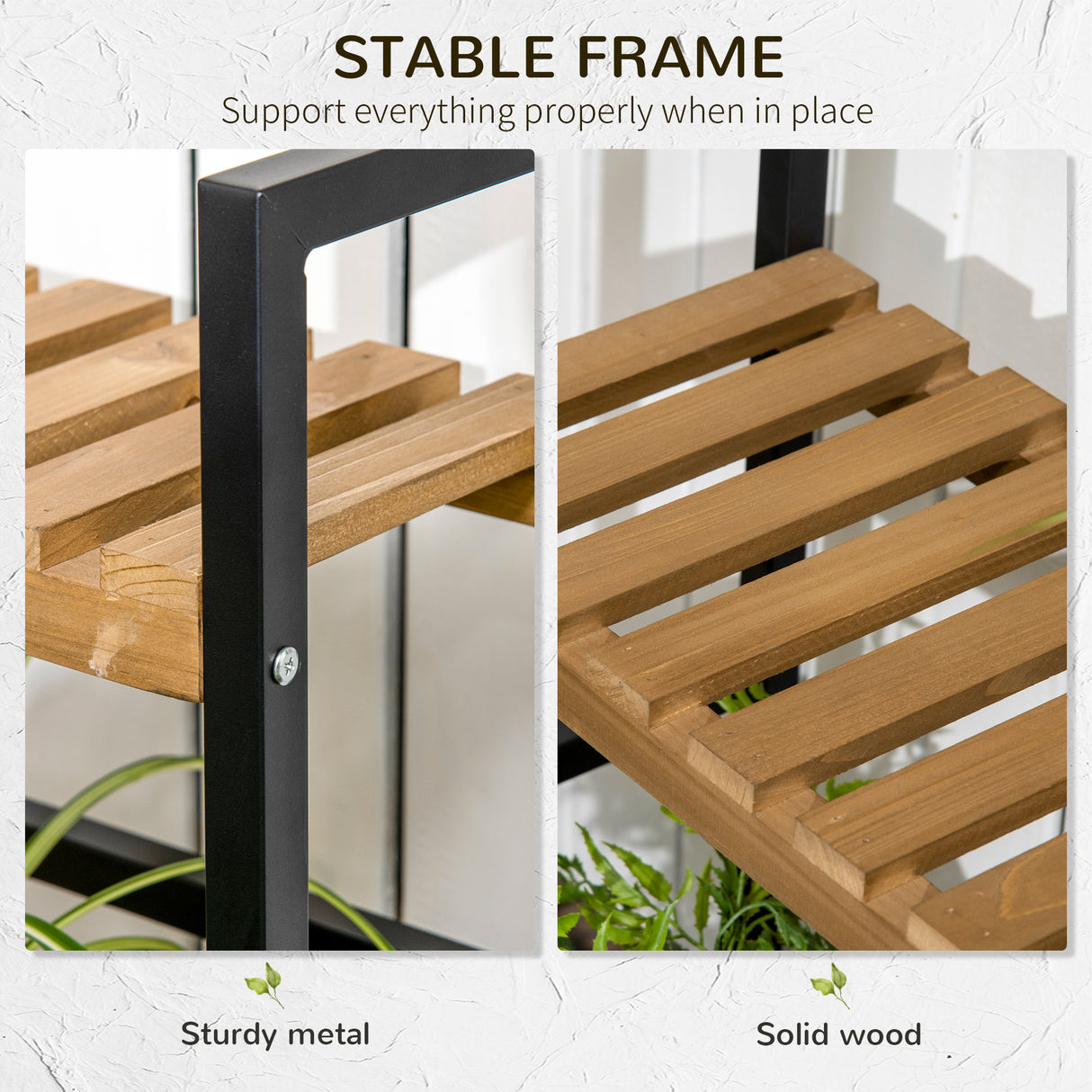 Metal 3 Tier Plant Stand 80cm Wide With Hanging Hooks - Velmora