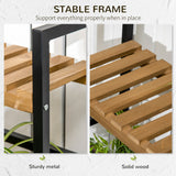Metal 3 Tier Plant Stand 80cm Wide With Hanging Hooks - Velmora