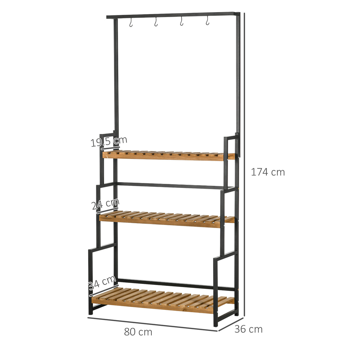 Metal 3 Tier Plant Stand 80cm Wide With Hanging Hooks - Velmora