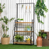 Metal 3 Tier Plant Stand 80cm Wide With Hanging Hooks - Velmora