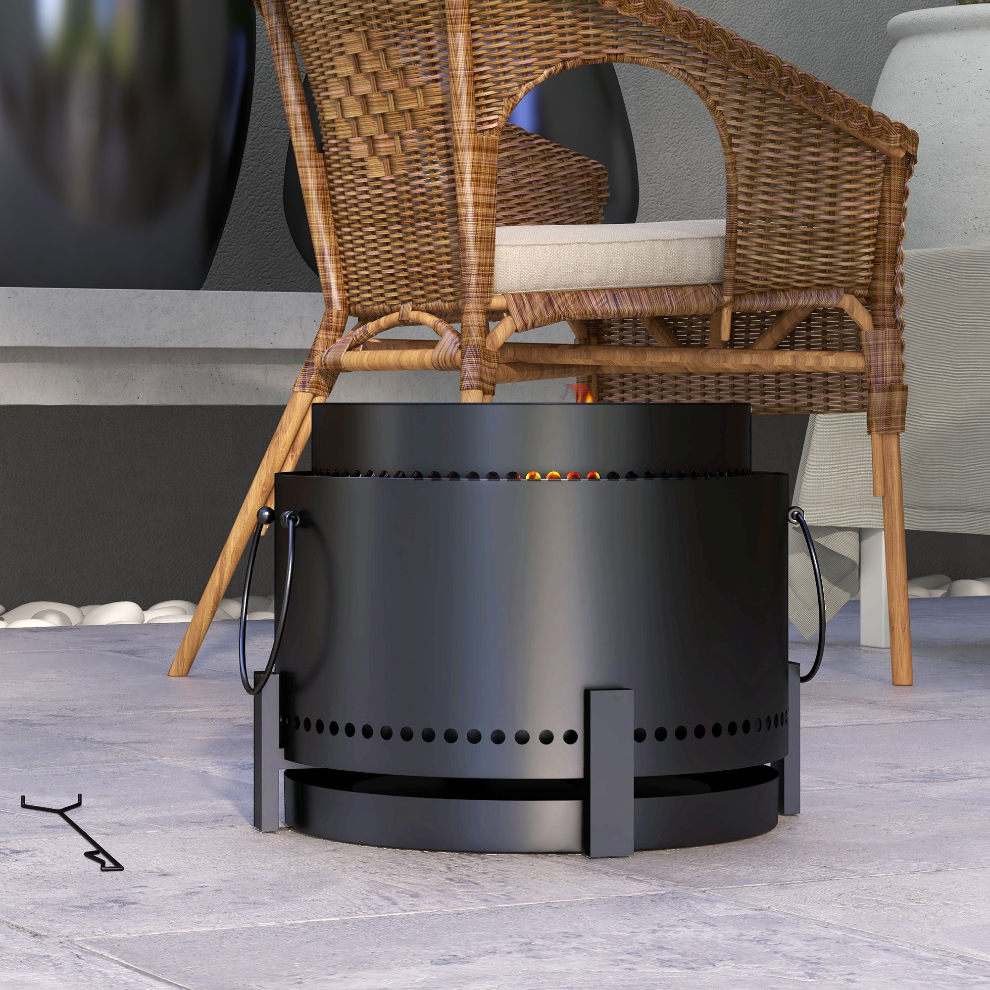 Metal 37cm Portable Wood Burning Smokeless Fire Pit With Ash Catcher - Velmora