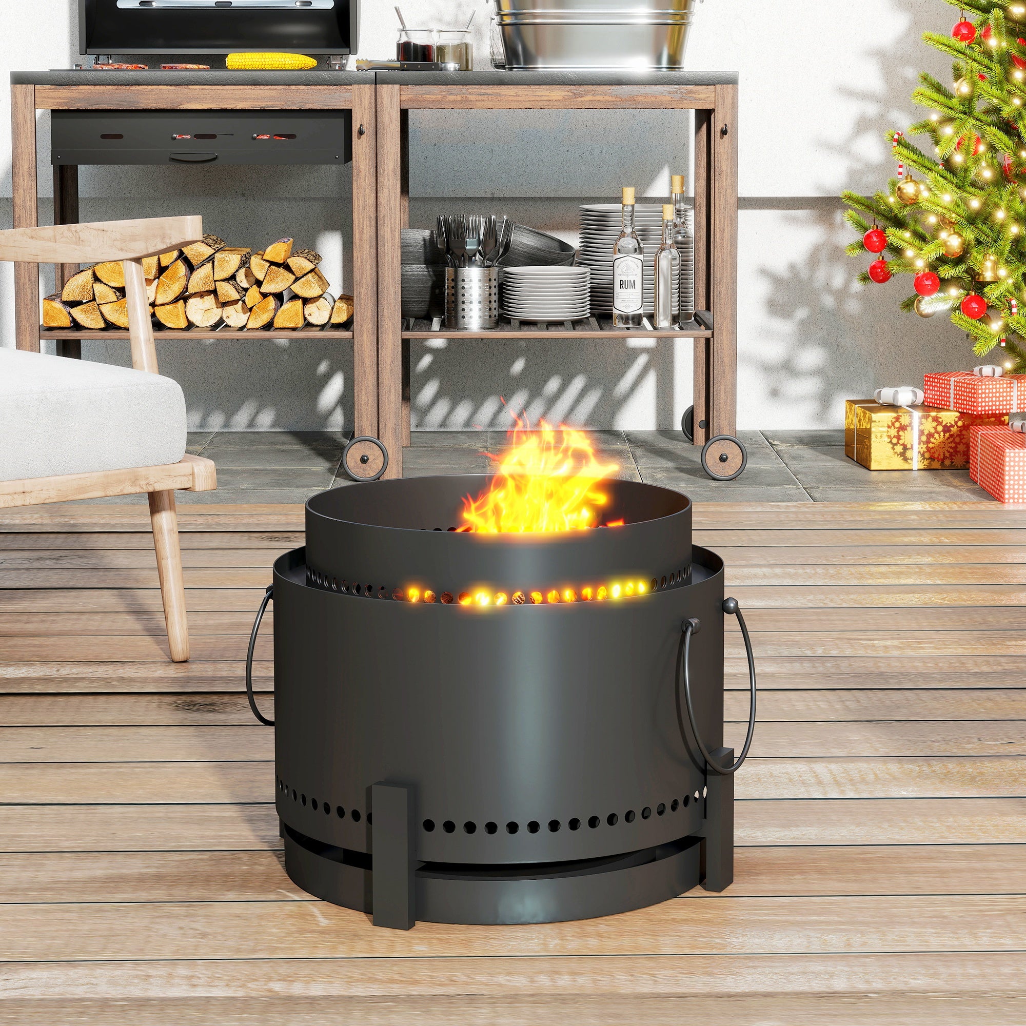 Metal 37cm Portable Wood Burning Smokeless Fire Pit With Ash Catcher - Velmora