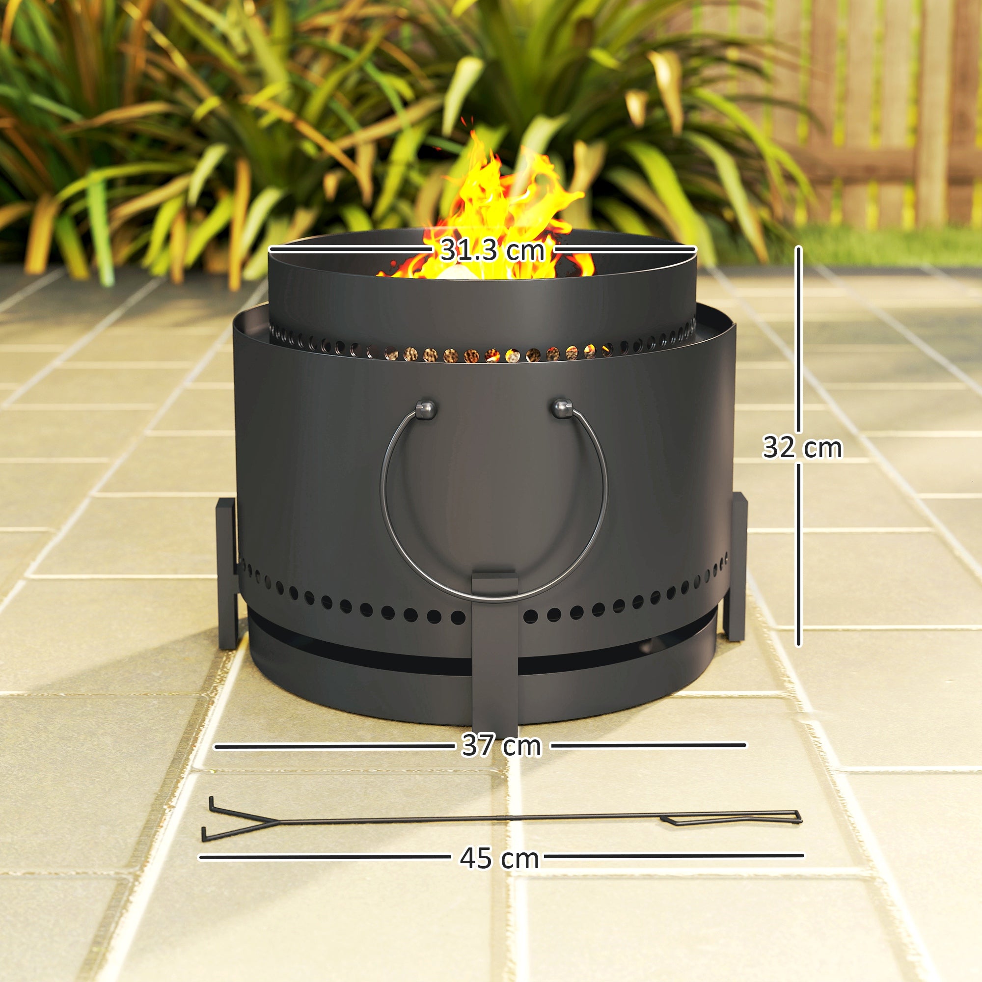 Metal 37cm Portable Wood Burning Smokeless Fire Pit With Ash Catcher - Velmora