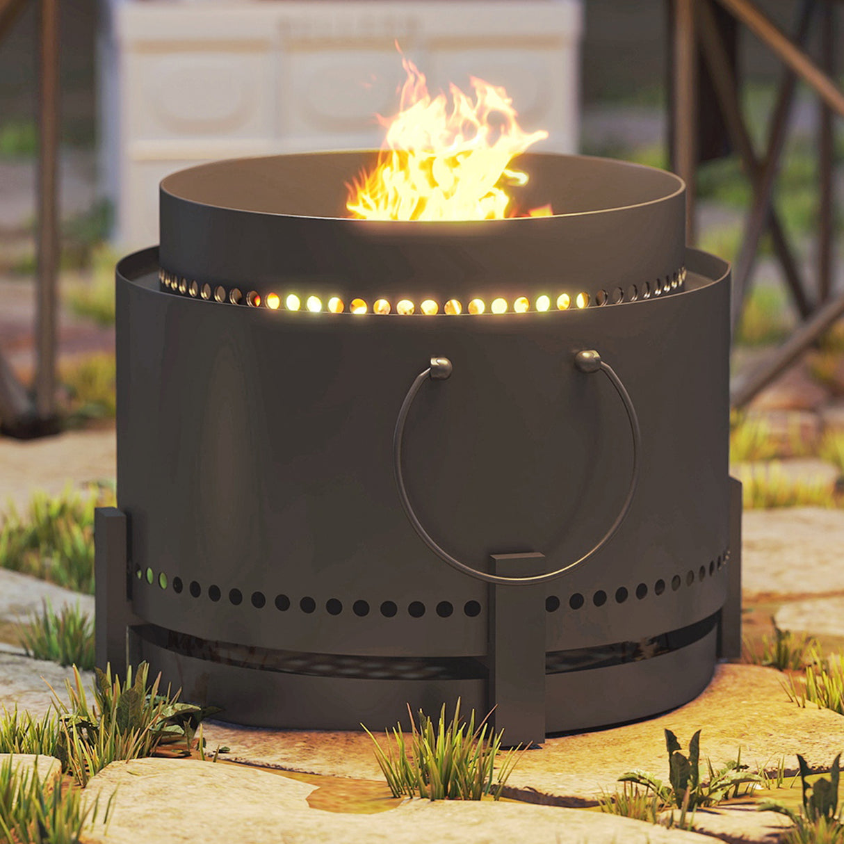 Metal 37cm Portable Wood Burning Smokeless Fire Pit With Ash Catcher - Velmora
