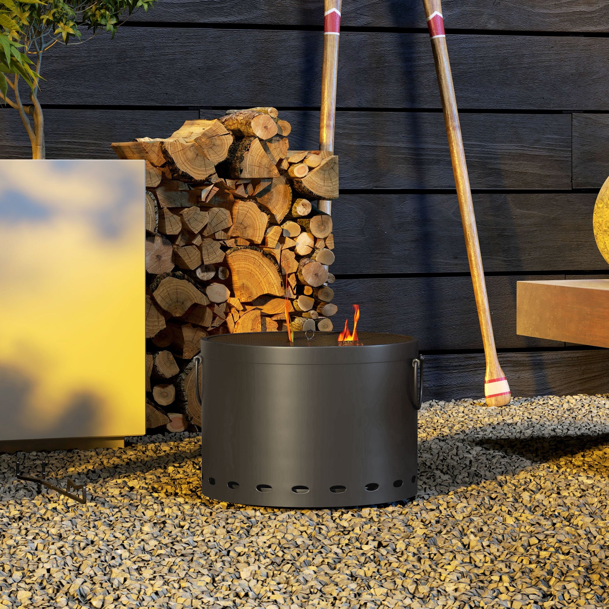 Metal 38cm Portable Wood Burning Smokeless Fire Pit With Spark Screen And Poker - Velmora
