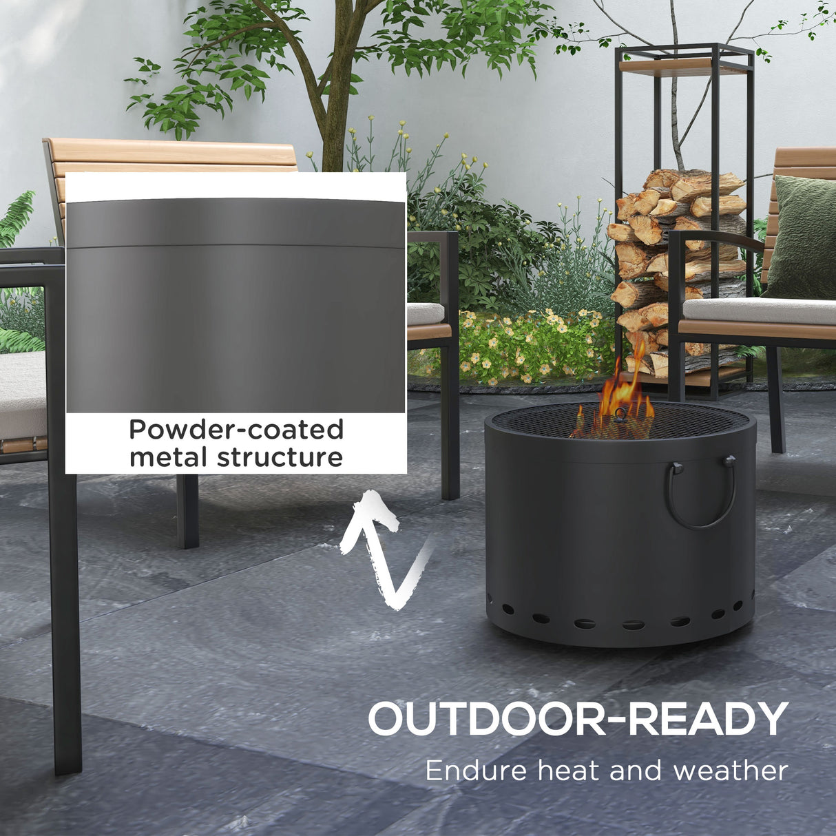 Metal 38cm Portable Wood Burning Smokeless Fire Pit With Spark Screen And Poker - Velmora