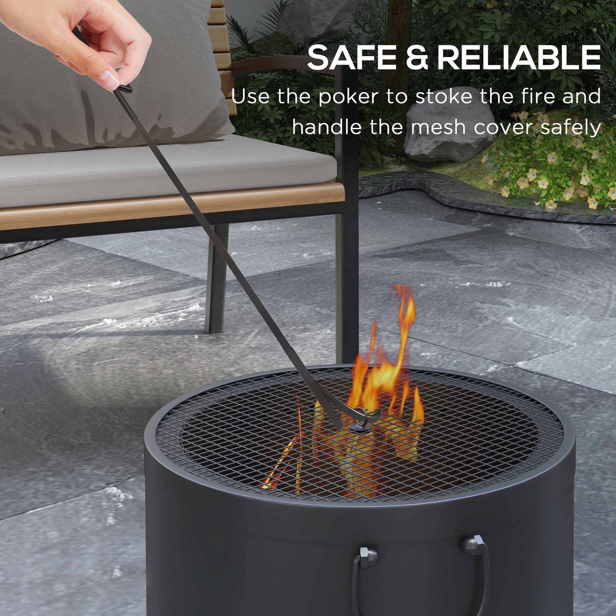 Metal 38cm Portable Wood Burning Smokeless Fire Pit With Spark Screen And Poker - Velmora