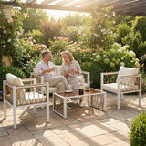 Metal 4 Pieces Conversation Garden Sofa Set With 2 Armchairs and Table - Velmora