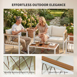 Metal 4 Pieces Conversation Garden Sofa Set With 2 Armchairs and Table - Velmora