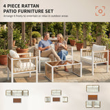 Metal 4 Pieces Conversation Garden Sofa Set With 2 Armchairs and Table - Velmora
