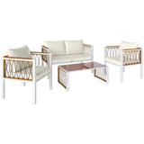 Metal 4 Pieces Conversation Garden Sofa Set With 2 Armchairs and Table - Velmora