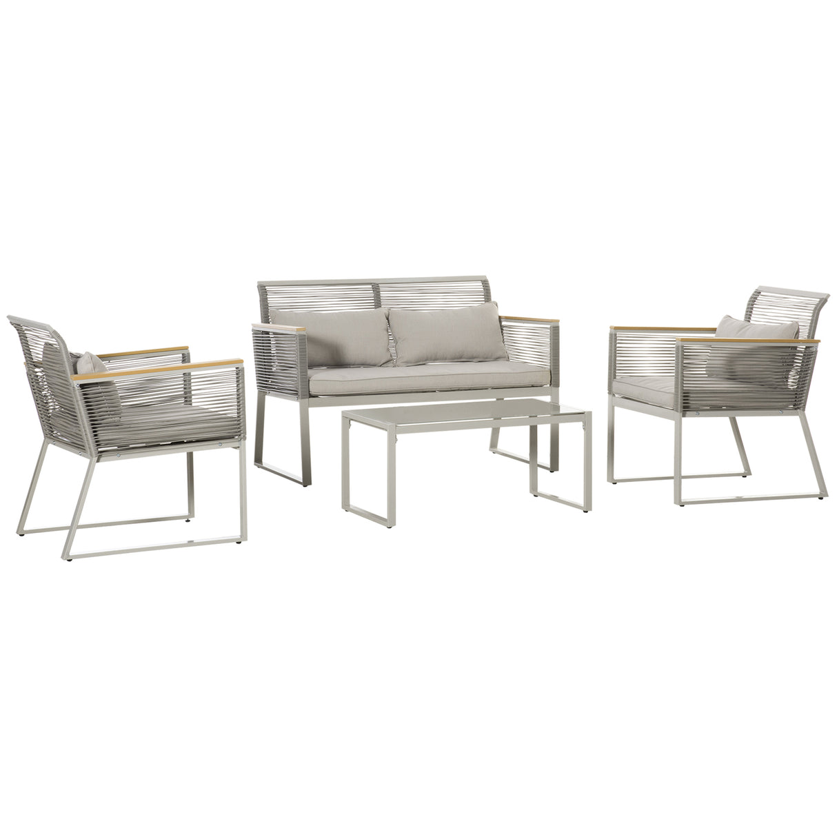 Metal 4 Pieces Garden Sofa Set With Rectangular Coffee Table - Velmora
