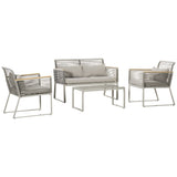 Metal 4 Pieces Garden Sofa Set With Rectangular Coffee Table - Velmora
