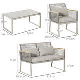 Metal 4 Pieces Garden Sofa Set With Rectangular Coffee Table - Velmora