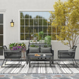 Metal 4 Pieces Garden Sofa Set With Rectangular Coffee Table - Velmora