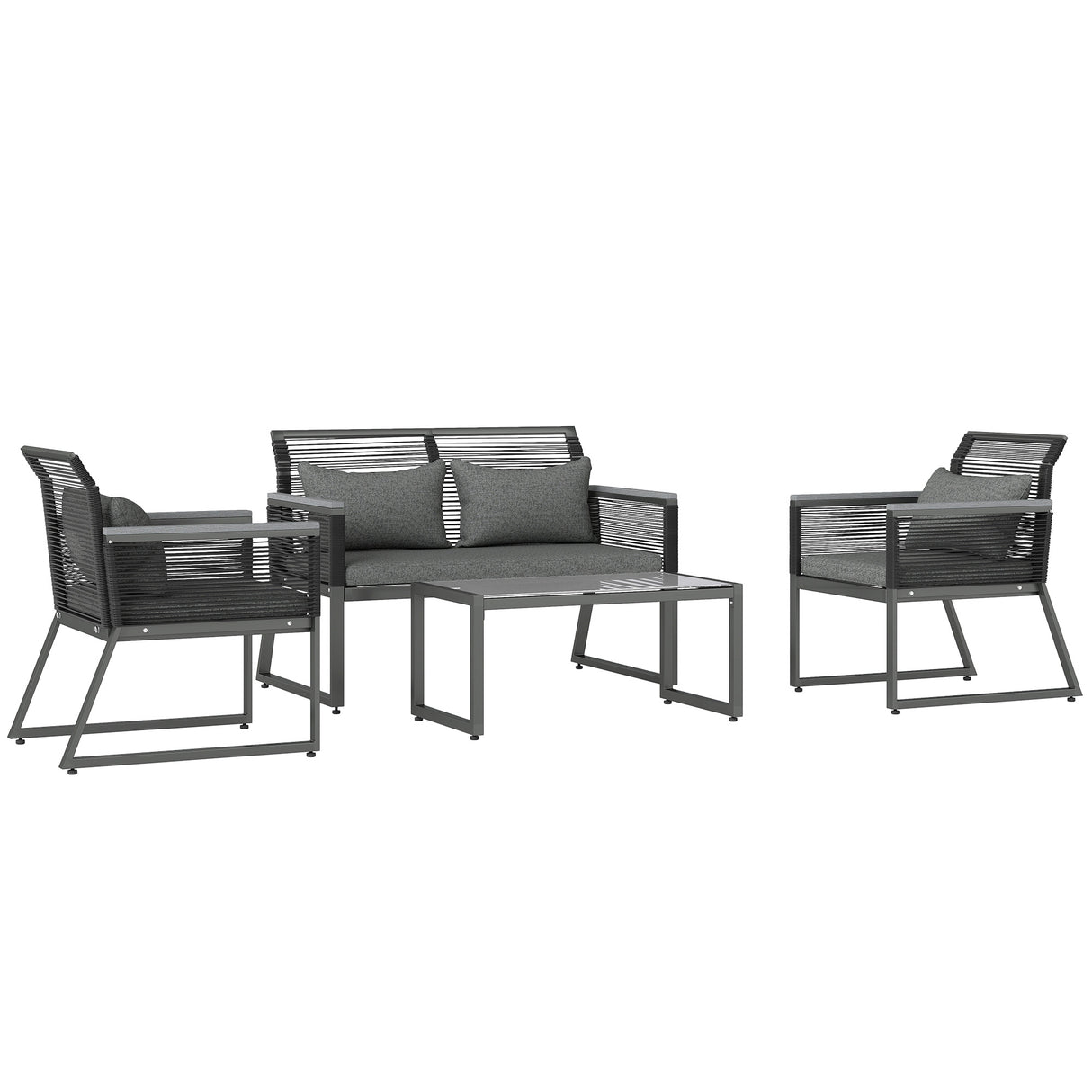 Metal 4 Pieces Garden Sofa Set With Rectangular Coffee Table - Velmora