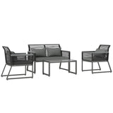 Metal 4 Pieces Garden Sofa Set With Rectangular Coffee Table - Velmora
