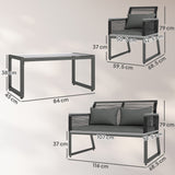 Metal 4 Pieces Garden Sofa Set With Rectangular Coffee Table - Velmora