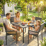 Metal 4 Seater Garden Dining Set With Square HDPE Table - Velmora