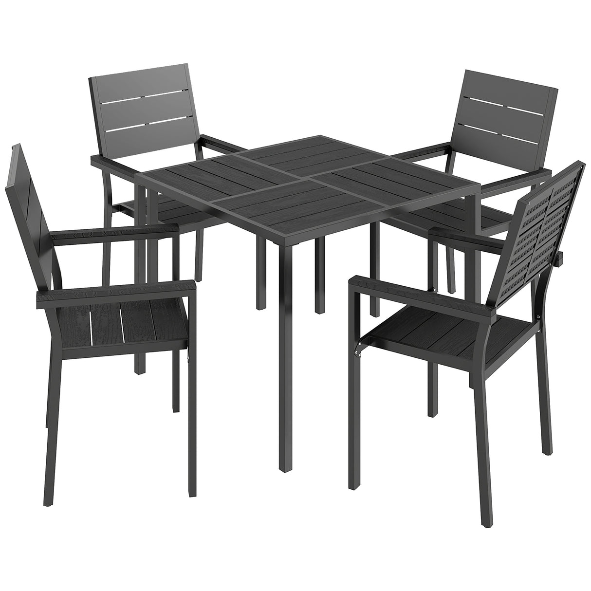Metal 4 Seater Garden Dining Set With Square HDPE Table - Velmora