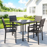 Metal 4 Seater Garden Dining Set With Square HDPE Table - Velmora