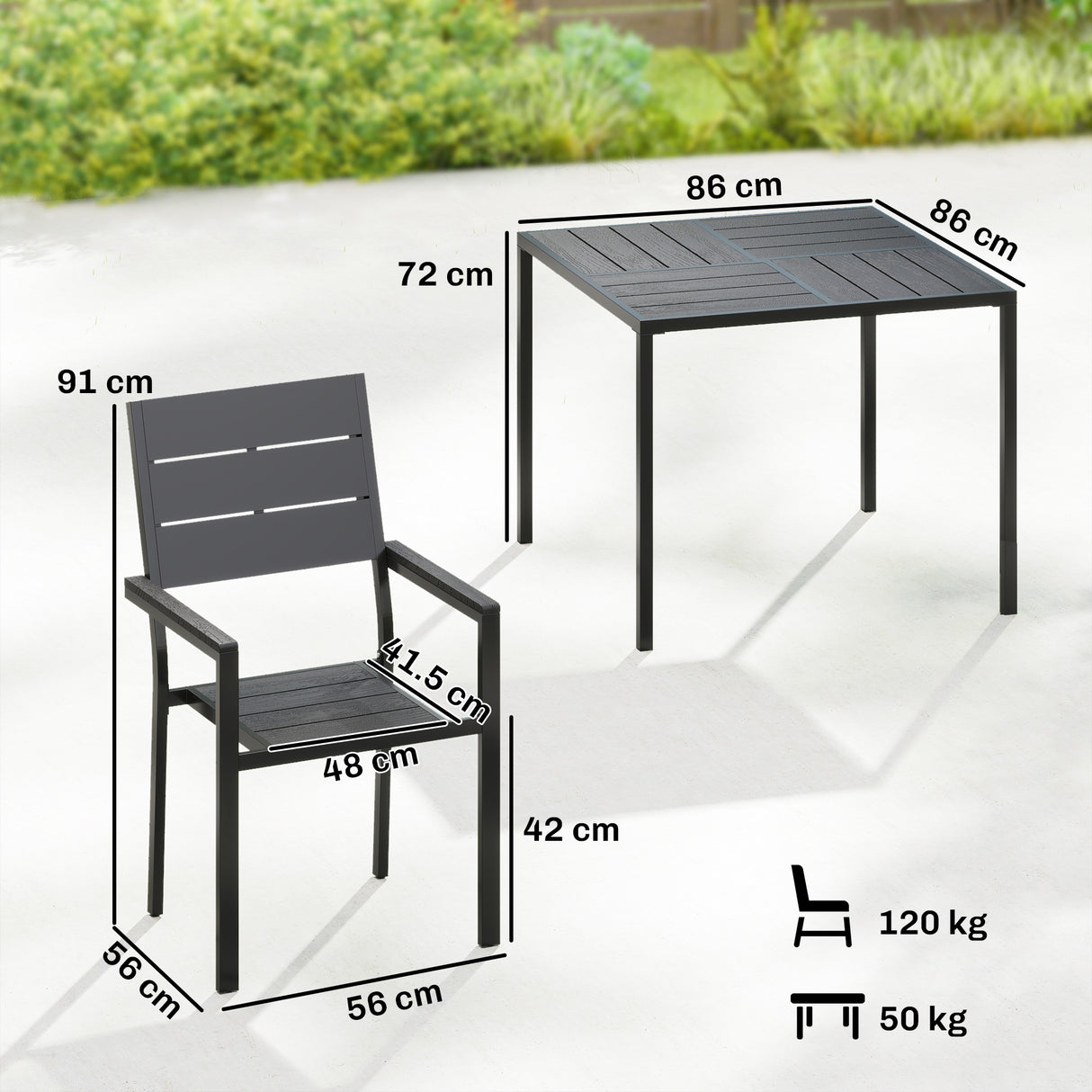 Metal 4 Seater Garden Dining Set With Square HDPE Table - Velmora