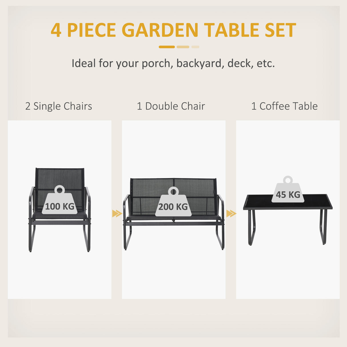 Metal 4 Seater Minimalistic Garden Sofa Set With Glass Top Coffee Table - Velmora