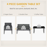 Metal 4 Seater Minimalistic Garden Sofa Set With Glass Top Coffee Table - Velmora