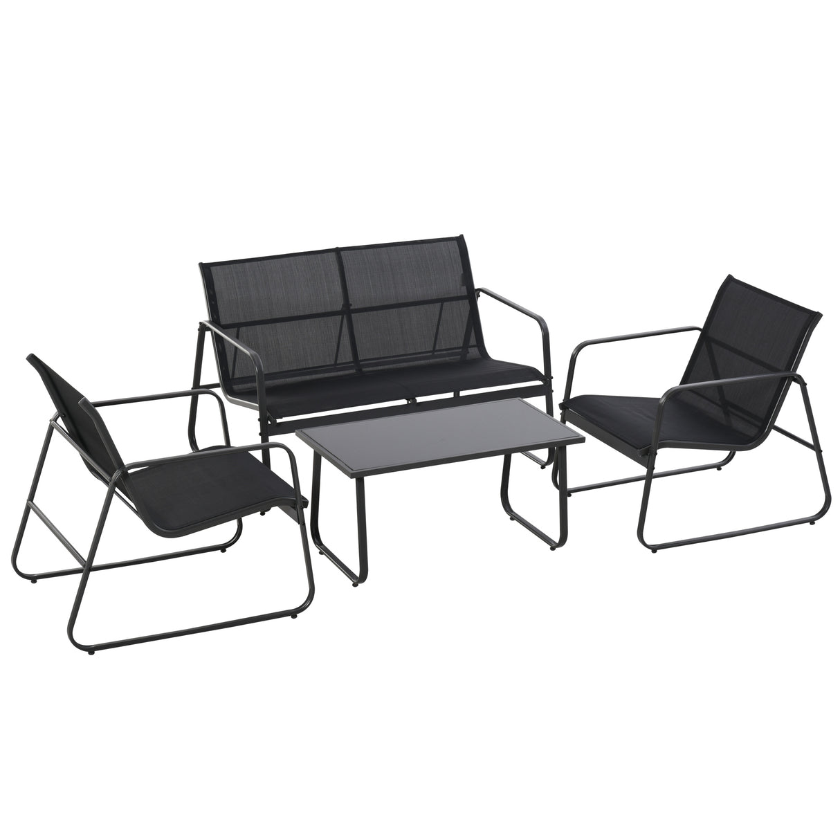 Metal 4 Seater Minimalistic Garden Sofa Set With Glass Top Coffee Table - Velmora