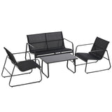 Metal 4 Seater Minimalistic Garden Sofa Set With Glass Top Coffee Table - Velmora