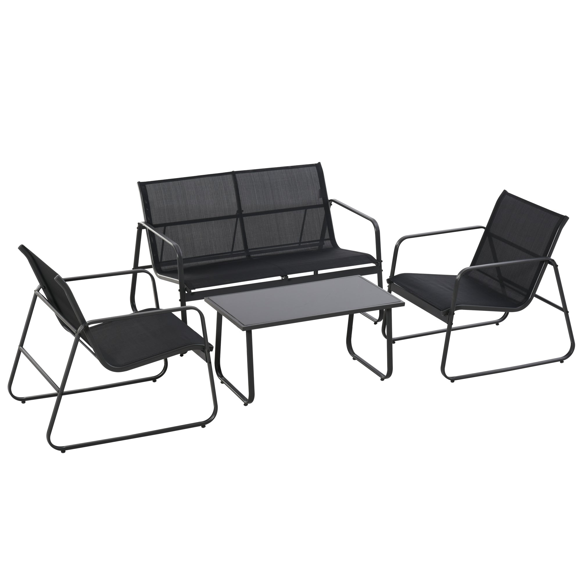 Metal 4 Seater Minimalistic Garden Sofa Set With Glass Top Coffee Table - Velmora