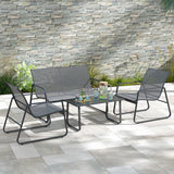 Metal 4 Seater Minimalistic Garden Sofa Set With Glass Top Coffee Table - Velmora
