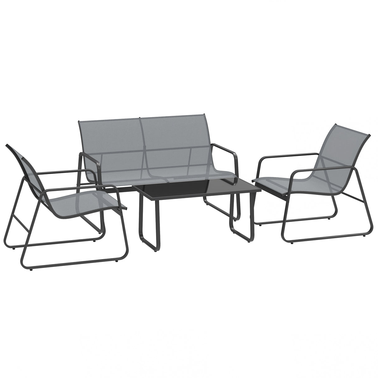 Metal 4 Seater Minimalistic Garden Sofa Set With Glass Top Coffee Table - Velmora