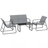 Metal 4 Seater Minimalistic Garden Sofa Set With Glass Top Coffee Table - Velmora